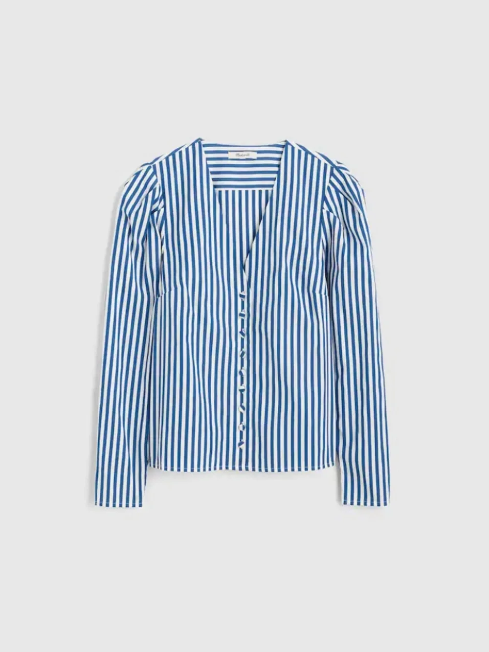 BNWT NEW Women's Madewell Stacked-Button V-Neck Striped Shirt in Poplin X-LARGE!